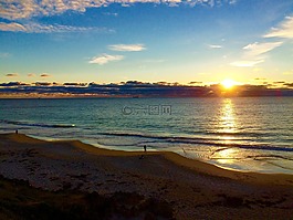 海灘,日落,天空
