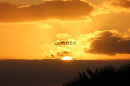 日落,天空,地平線