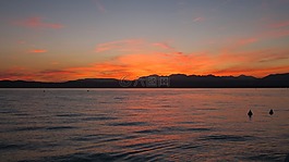 日落,湖,水