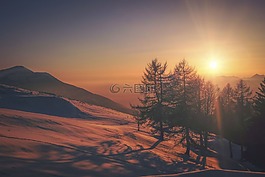 日落,太陽,山