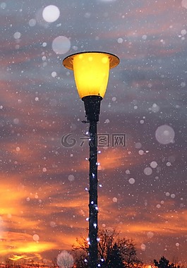 日出,燈籠,雪