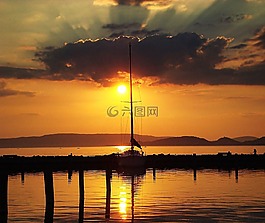 巴拉頓湖,日落,景觀