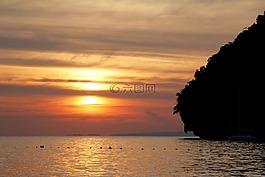 島,巖,日落