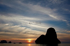 島,巖,日落