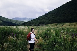 綠色,草,山