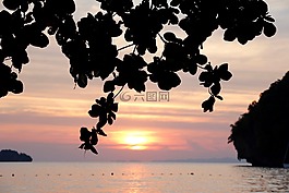 島,巖,日落