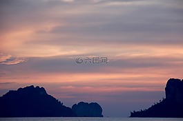 島,巖,日落