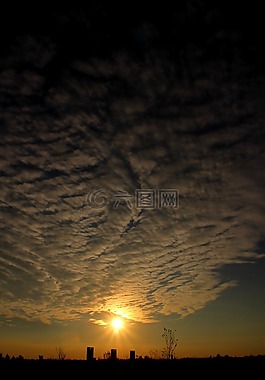 日落,天空,云