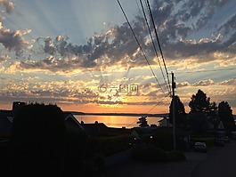 日落,海濱,云