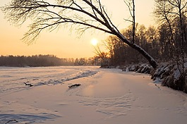 日落,冬天,雪
