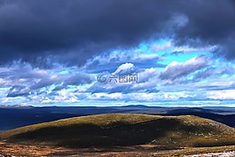 山,云,陰影
