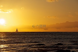 夏威夷,日落,帆船