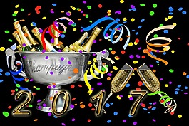新的一年2017年,香檳酒,新年除夕