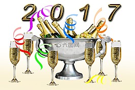 新的一年2017年,香檳酒,新年除夕