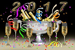 新的一年2017年,香檳酒,新年除夕