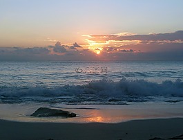 海洋,波,日落