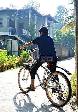 自行车,男孩,上午