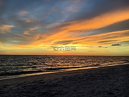 日落,海灘,顏色