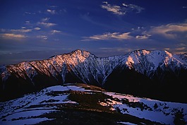 日本,日落,山