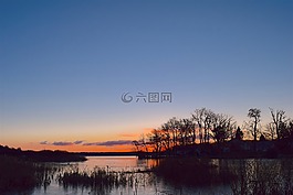 日出,湖,水