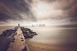 碼頭,海洋,云