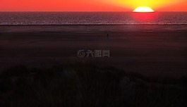 日落,海,單