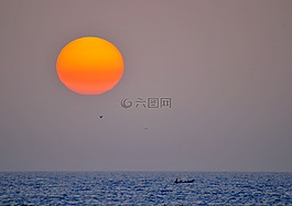 日落,漁民,海