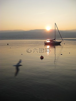 湖,日落,abendstimmung