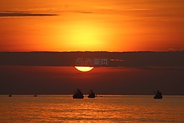 日落,海灘,景觀