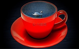 咖啡杯,紅色,天鵝