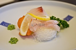生魚片,芥末,檸檬