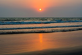 日落,海灘,海洋
