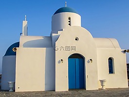 教堂,白,藍(lán)色
