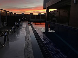 日出,建筑,池