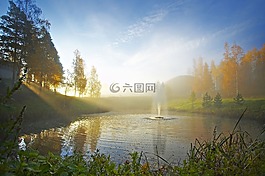 池塘,秋,芬蘭