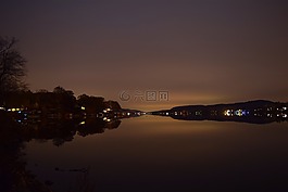 夜,湖,水