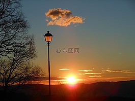 燈柱,日落,景觀
