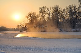 日落,冬天,雪