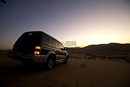沙漠,越野車,晚霞