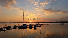 日落,水域,黎明