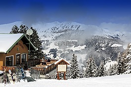 雪,冬天,小屋