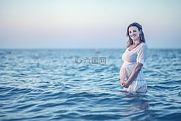 懷孕,海,女子