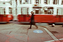 街,電車,男子