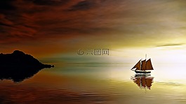 日落,黎明,水域