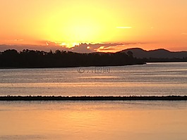 日落,海灘,夏天