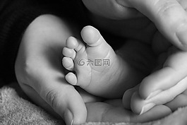 腳,嬰兒,黑白