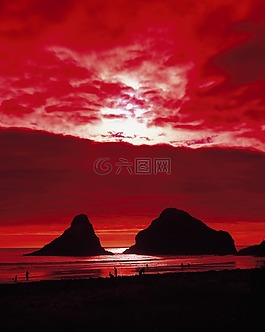 日落,洛基,海岸線