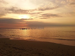 海灘,日落,海