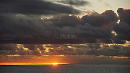 日落,海,云