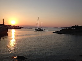 船,日落,太阳